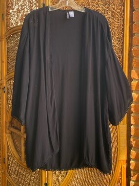 Divided Women’s Black Open-Front Kimono Coverup Lightweight Layering